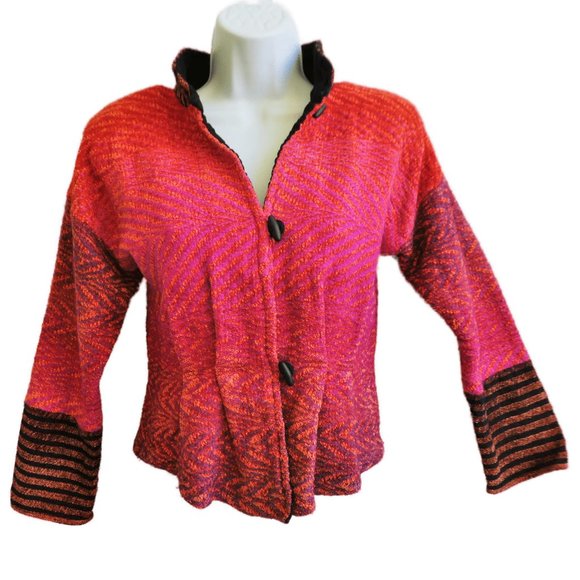 Patricia Palson Fitted Sweater Hand Woven Custom Toggles Pleated Waist Chenille - Picture 5 of 9